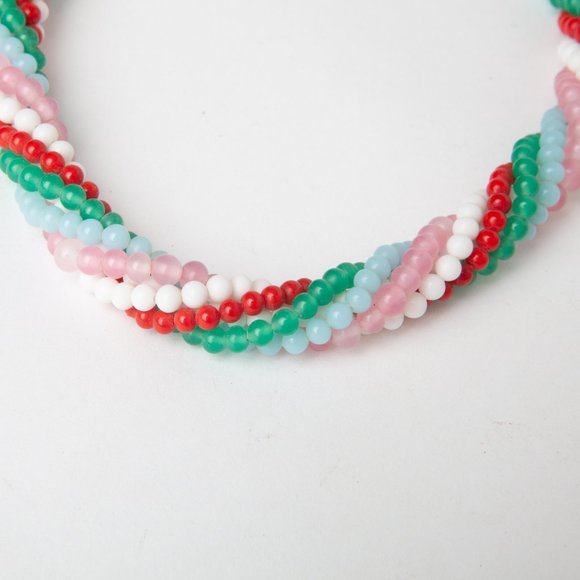 Vintage Beaded Choker Necklace Red Green Light Blue Pink White Glass Beads - Picture 7 of 12